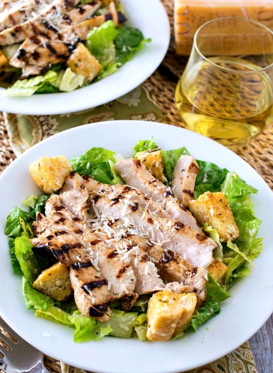 GRILLED CHICKEN CEASAR SALAD.