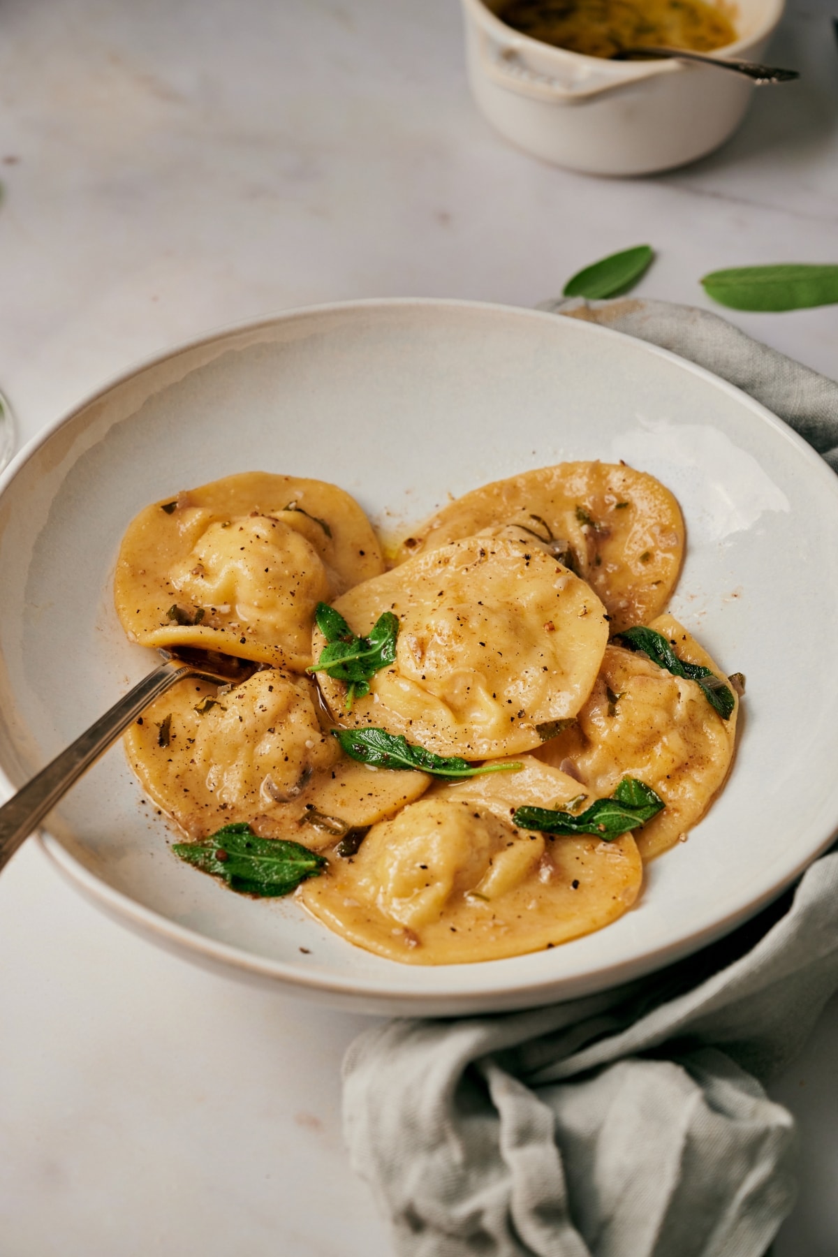 Lobster Ravioli With Ziti With Alfredo Sauce.