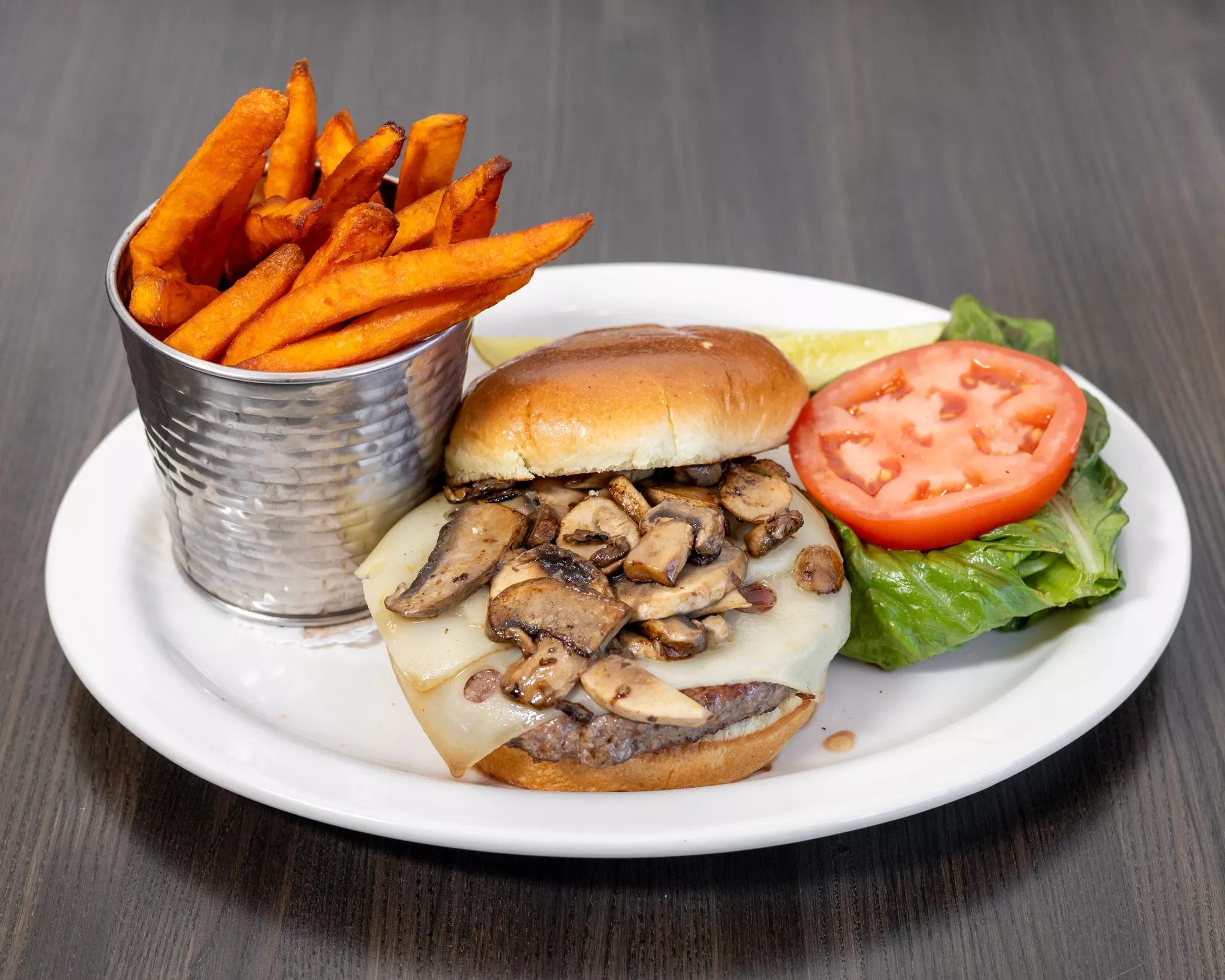 Mushroom Swiss Burger.