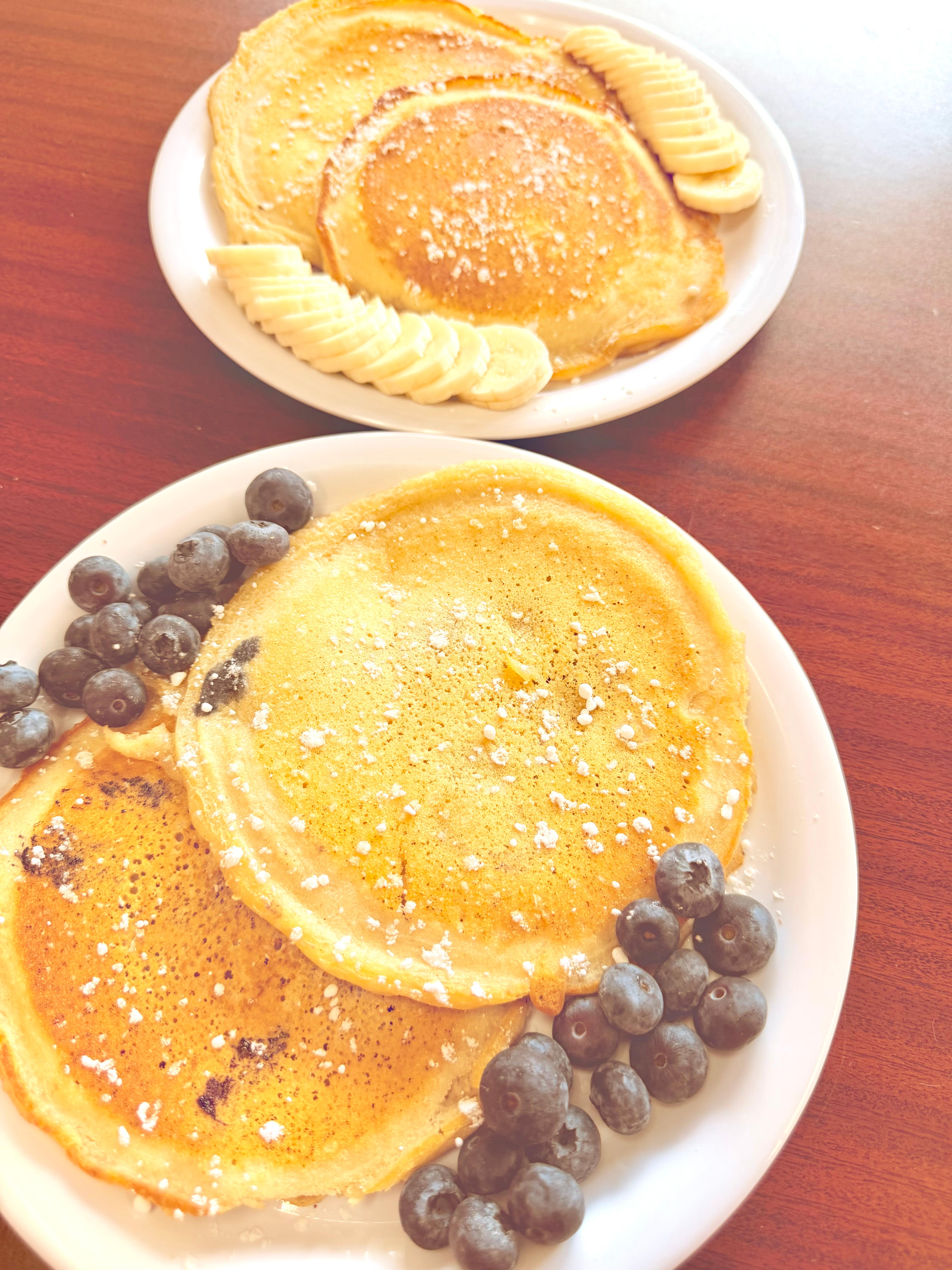 Blueberry pancakes Or Banana pancakes.