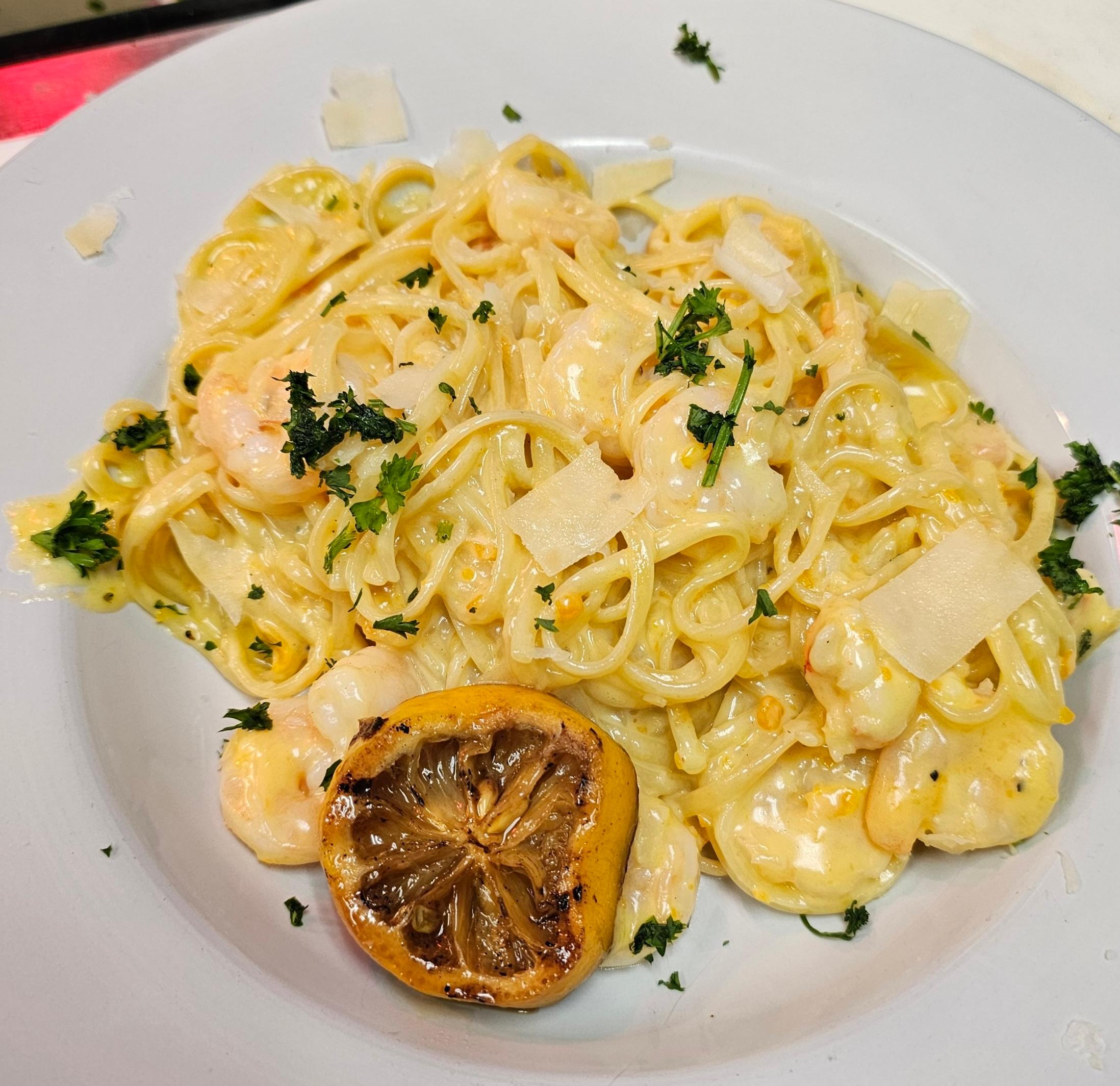 Linguine with Garlicky Shrimp & Lobster.