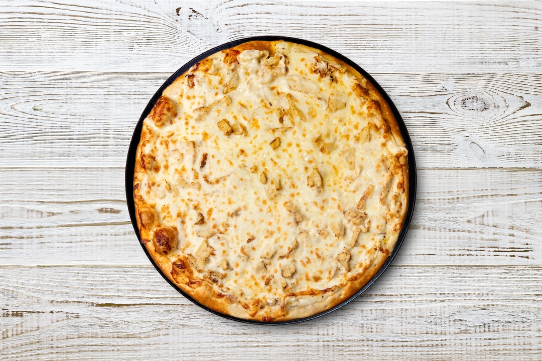 Small Chicken Alfredo Pizza.