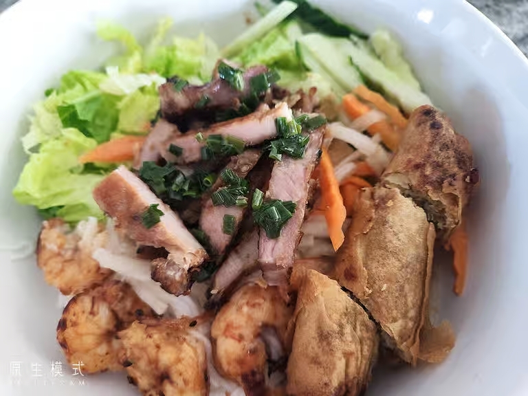 Shrimp, Beef or Combination Noodle Bowl.