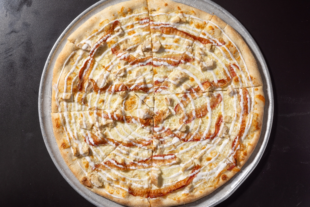 CHICKEN BACON RANCH PIZZA.