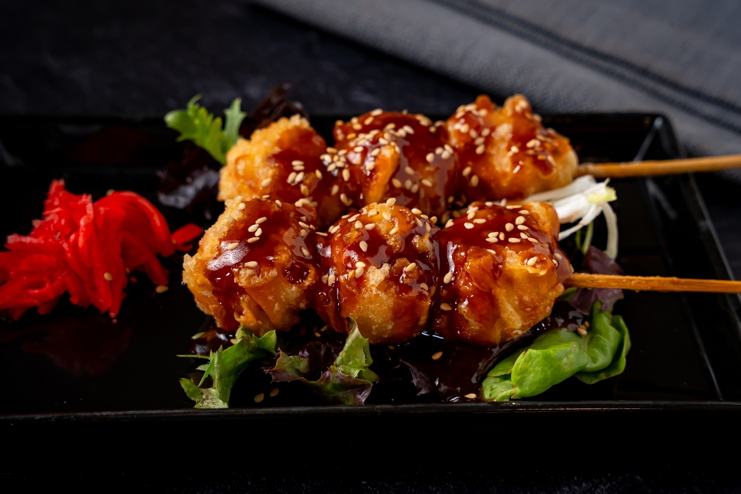 Tempura Shumai Skewers.