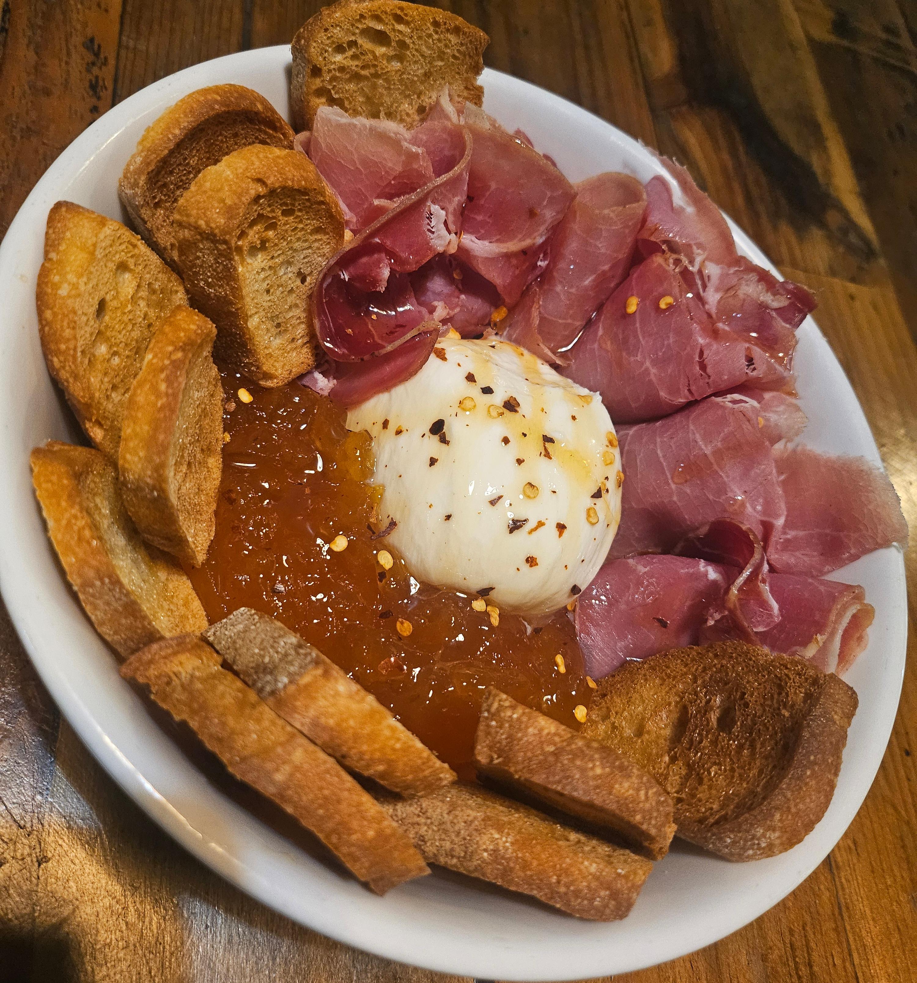 Peach and Heat Burrata.