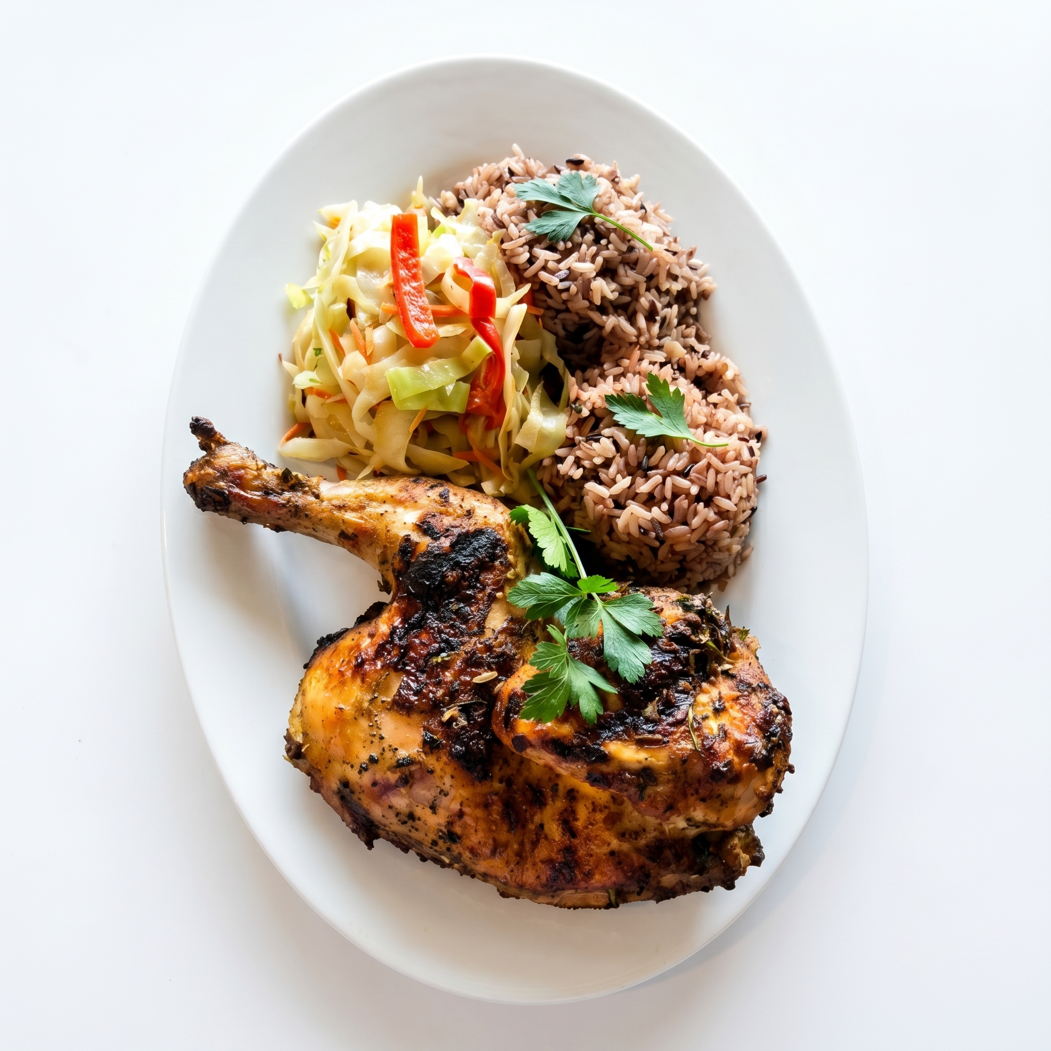 Jerk Chicken Quarter Leg.