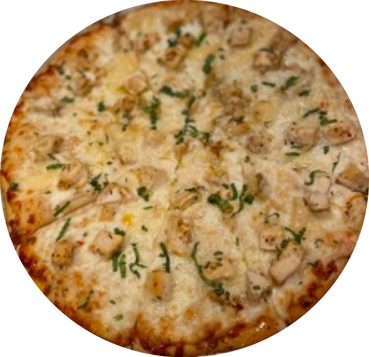 Chicken Alfredo Pizza.
