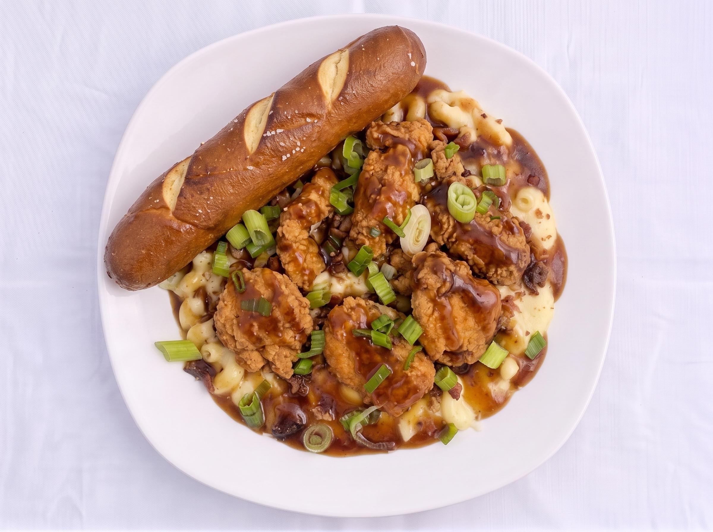 Bourbon-Glazed Chicken & Cheesy Mac Pasta.