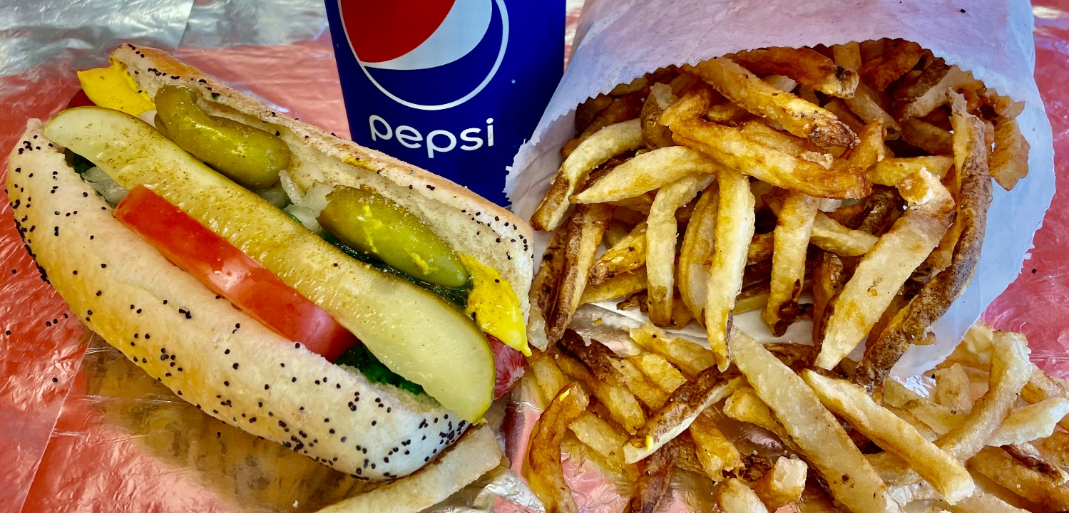 Single Hot Dog W/ Fries & Drink.