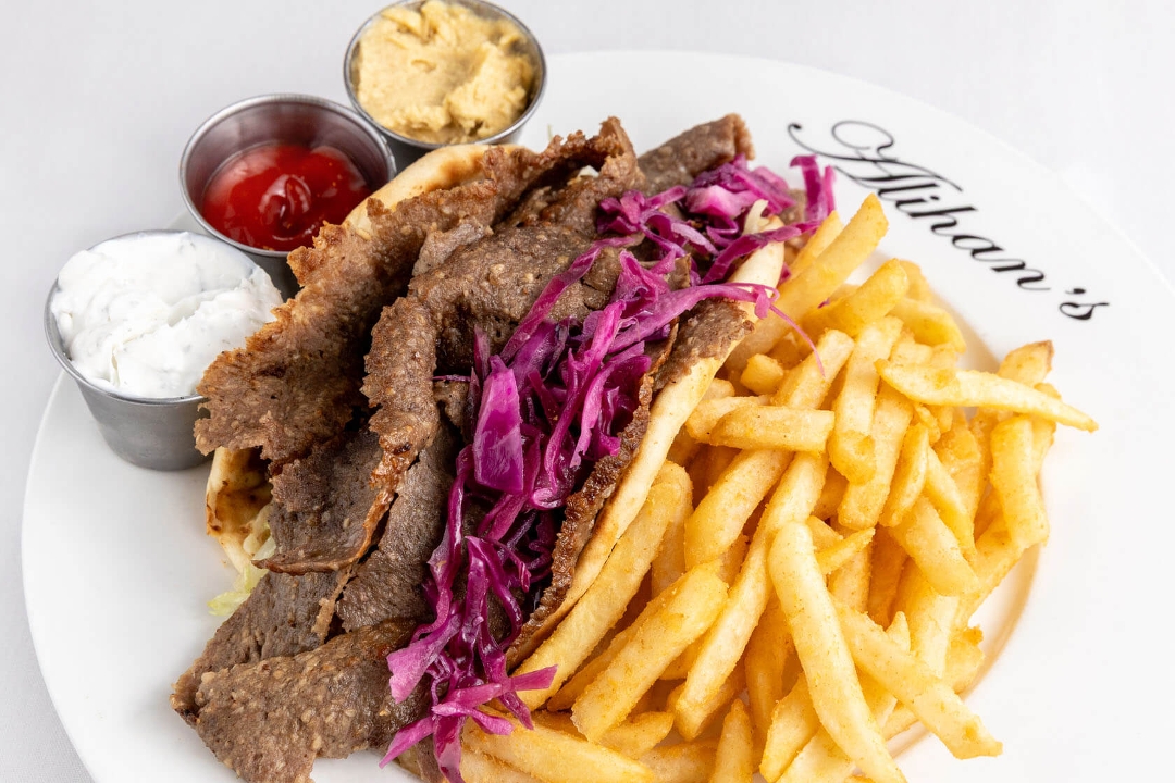 Lunch Gyro, Pita, Salad.