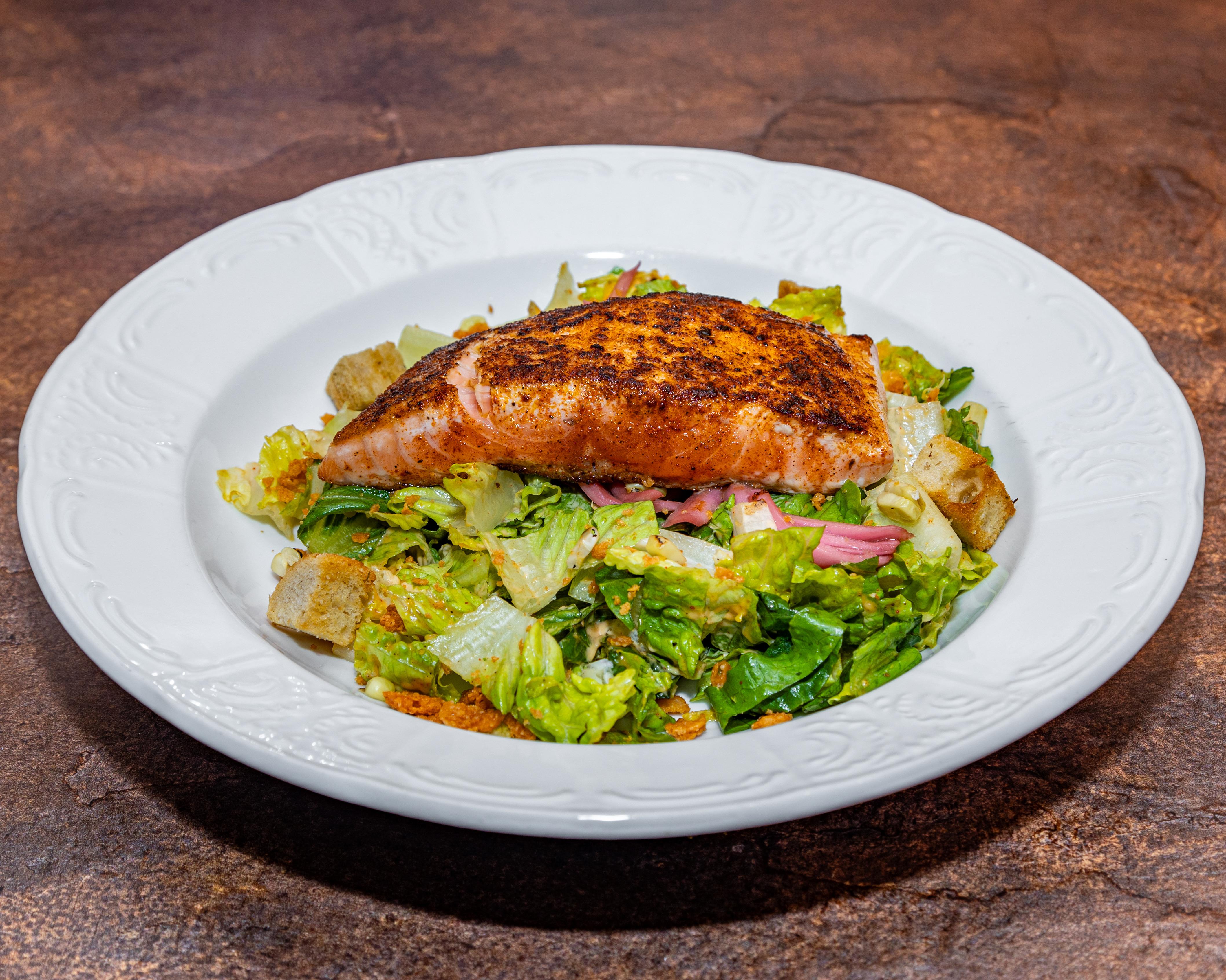 Blackened Salmon Caesar Salad.