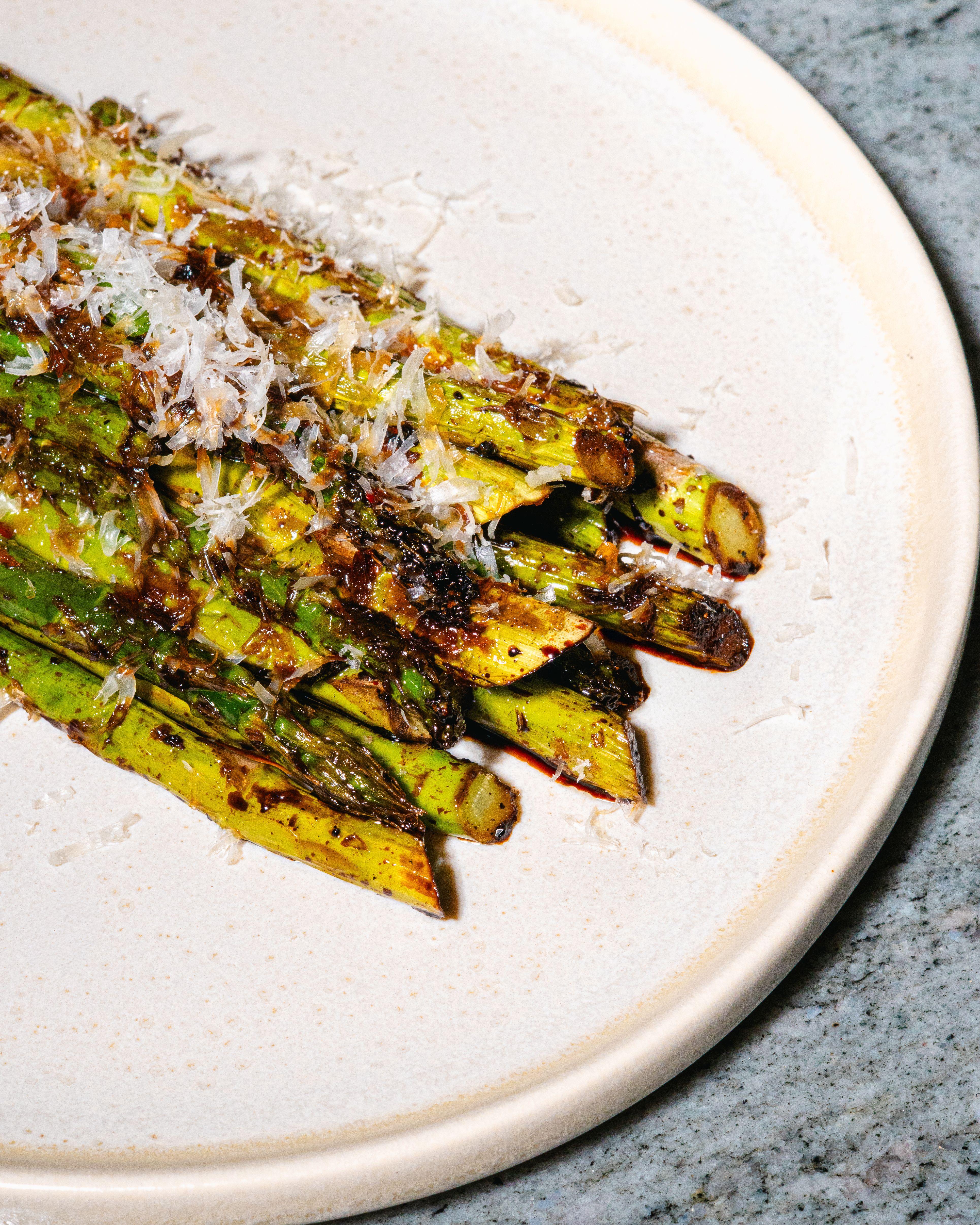 Charred Miso Glazed Asparagus.