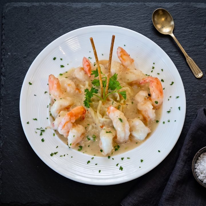 Shrimp Scampi over Angel Hair.