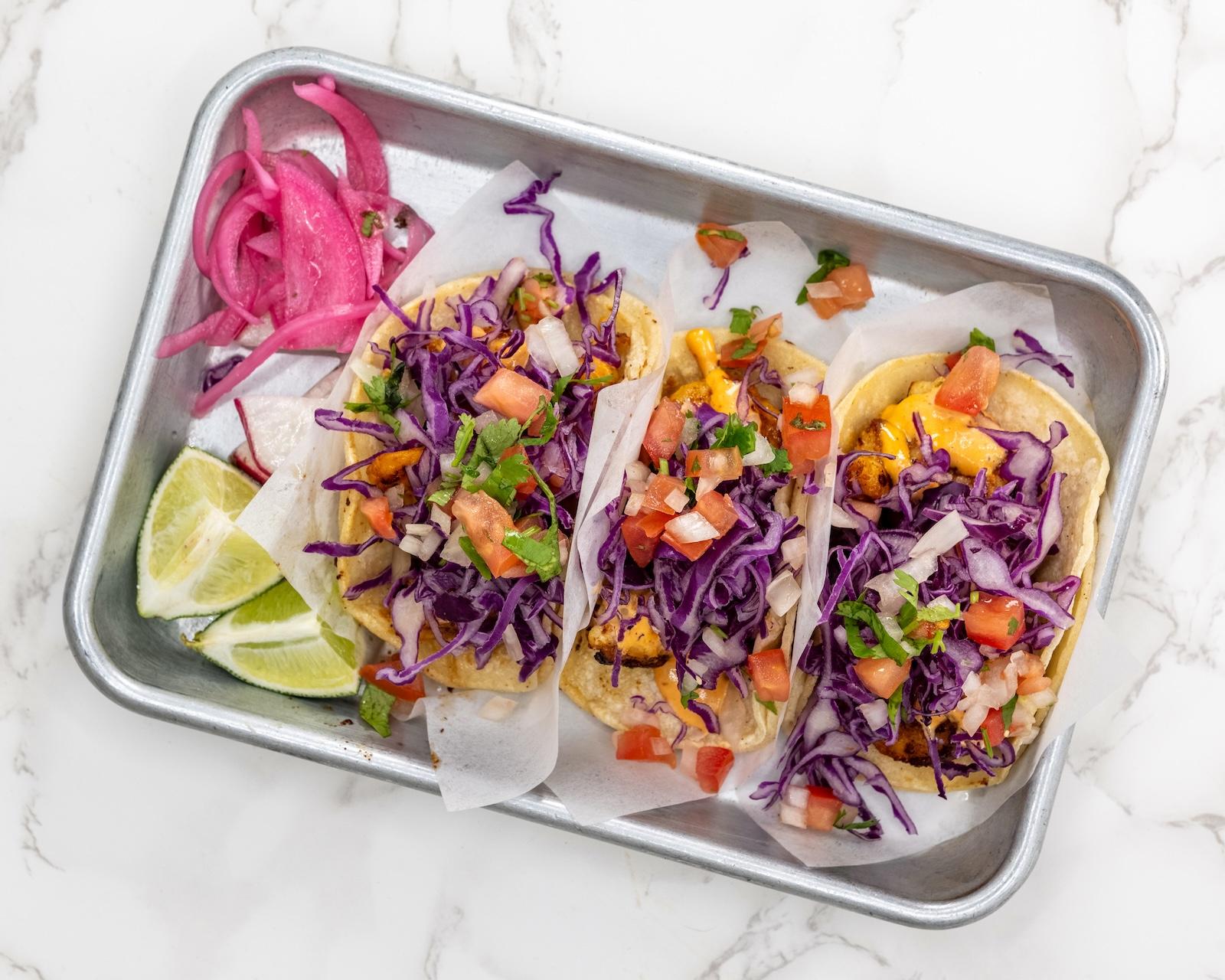 (3) Shrimp Tacos.
