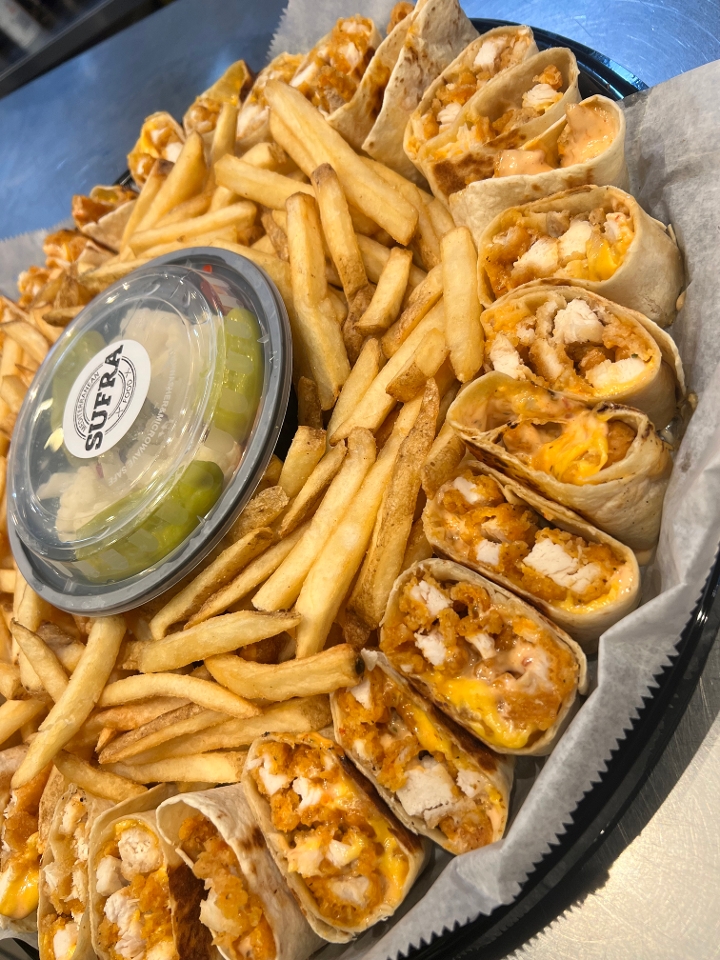 Chicken Zinger Wrap Platter with Fries (serves 6-8).