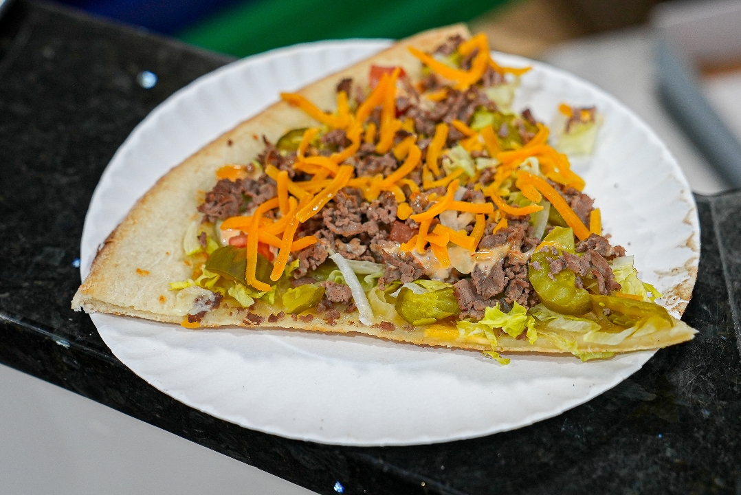 Sicilian Philly Cheese Steak Pizza.