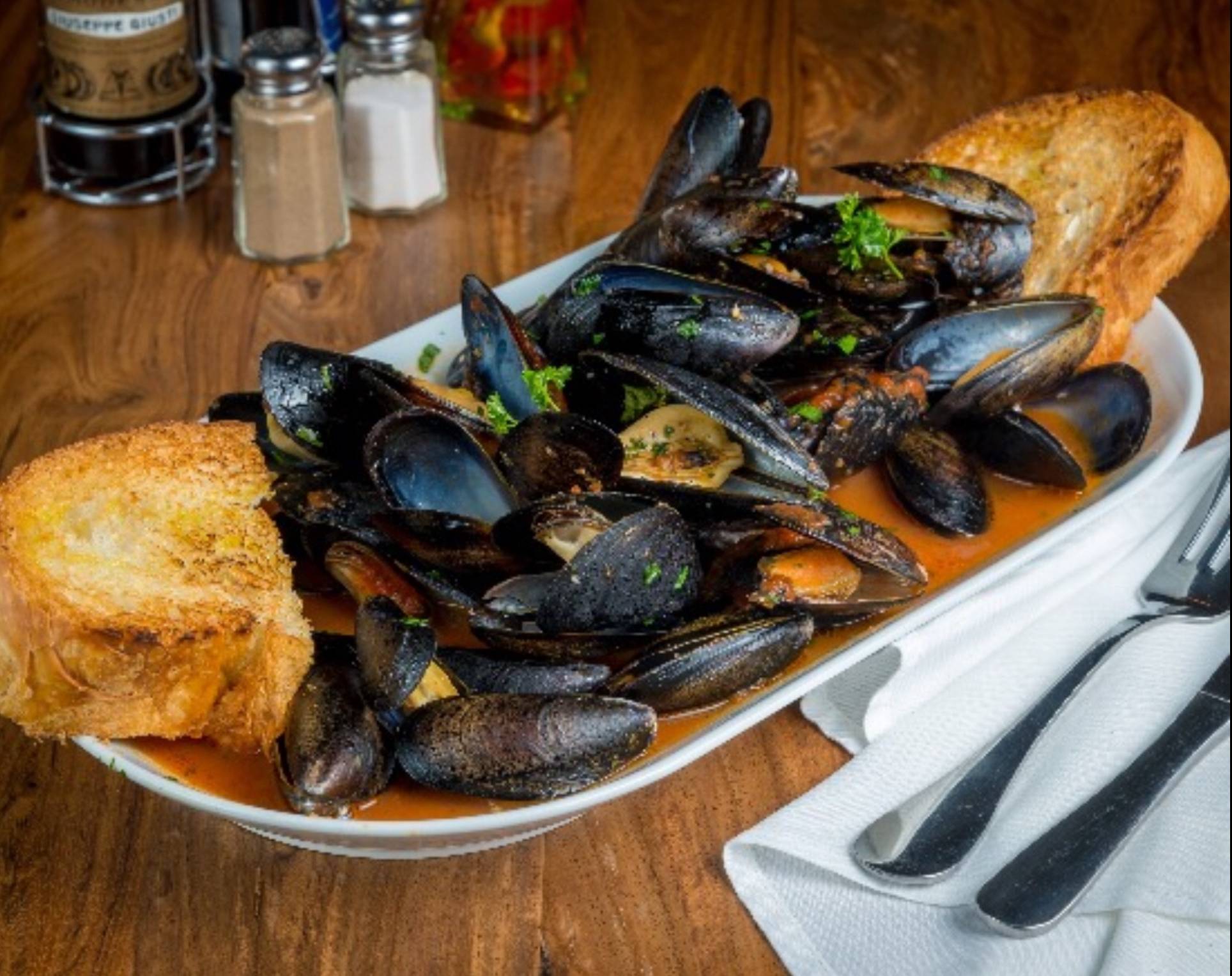 Sauteed mussels.