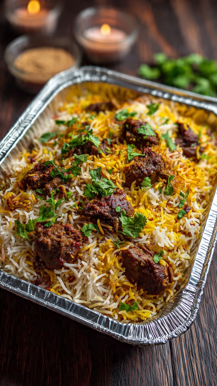 Party Tray - Nalli Gosht (Goat) Biryani.