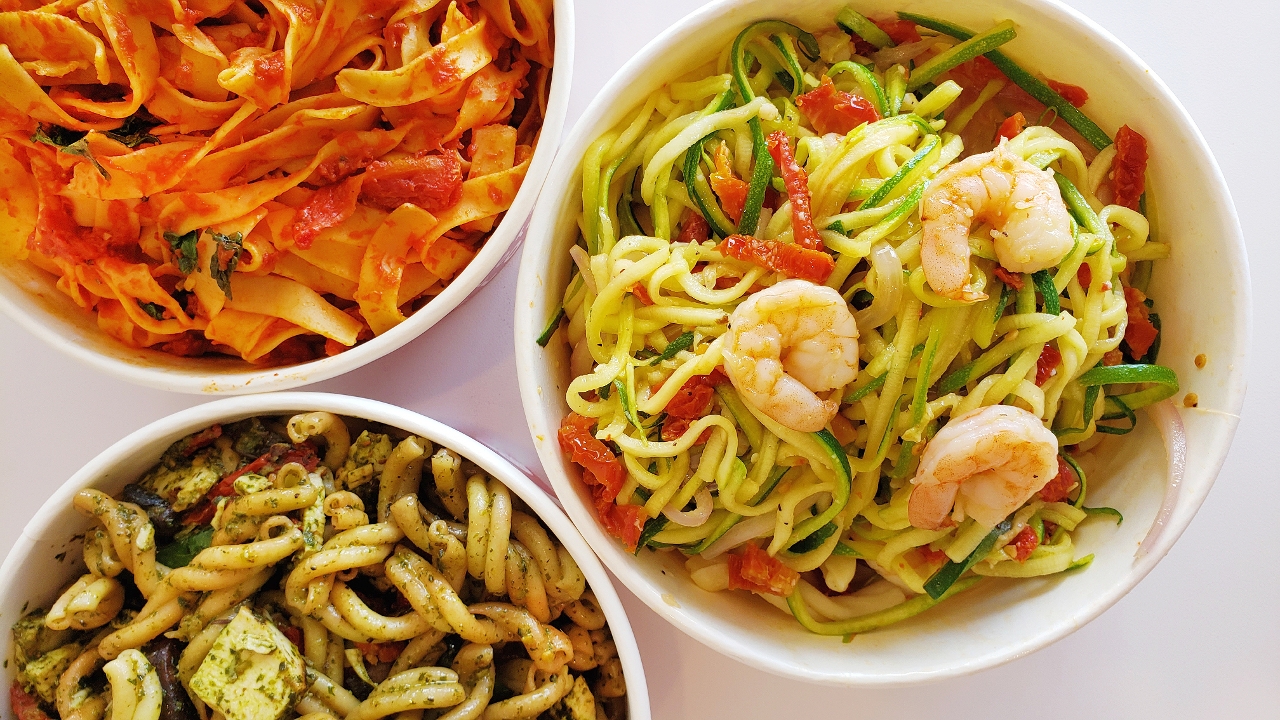 Pasta + Sauce + Veggies (Protein Optional).