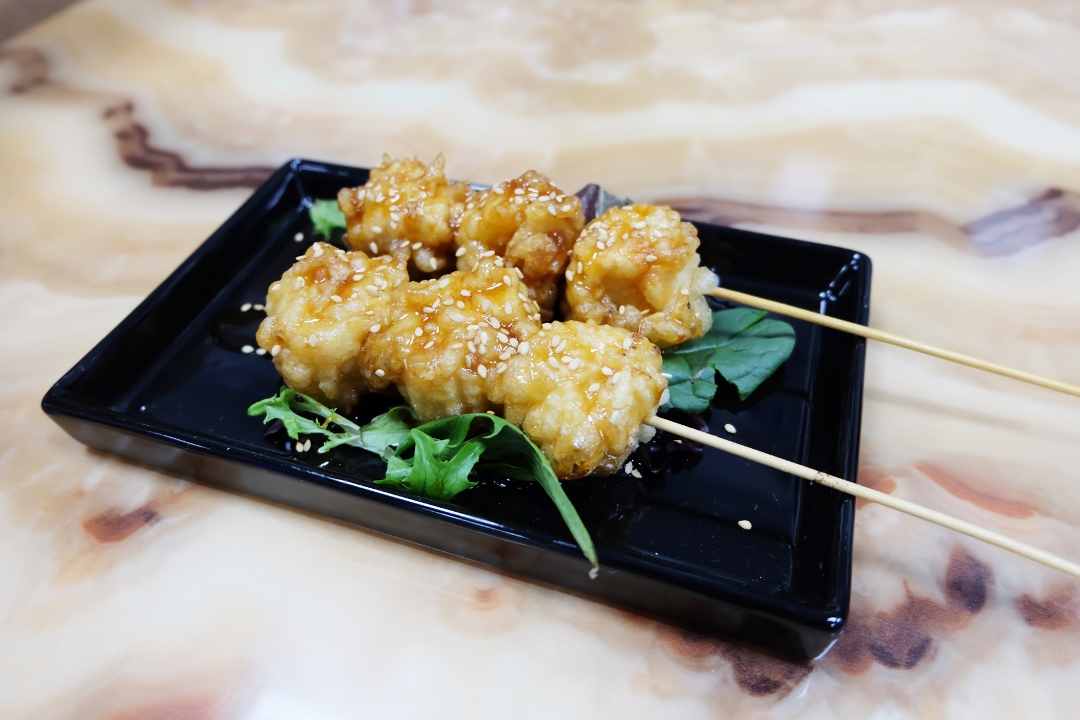 Tempura Shumai Skewers.