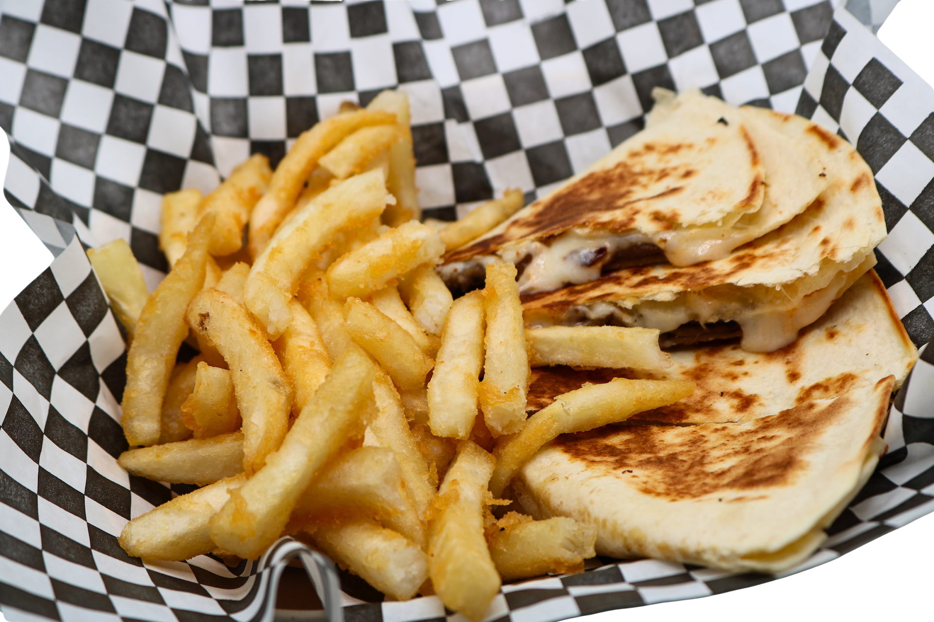 Gyro Quesadilla With Fries.
