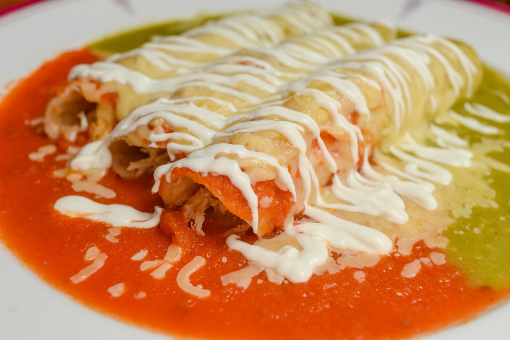 Dos Salsas Chicken Enchiladas.