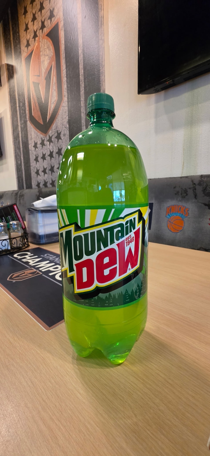 2 Liter Bottle Mountain Dew.