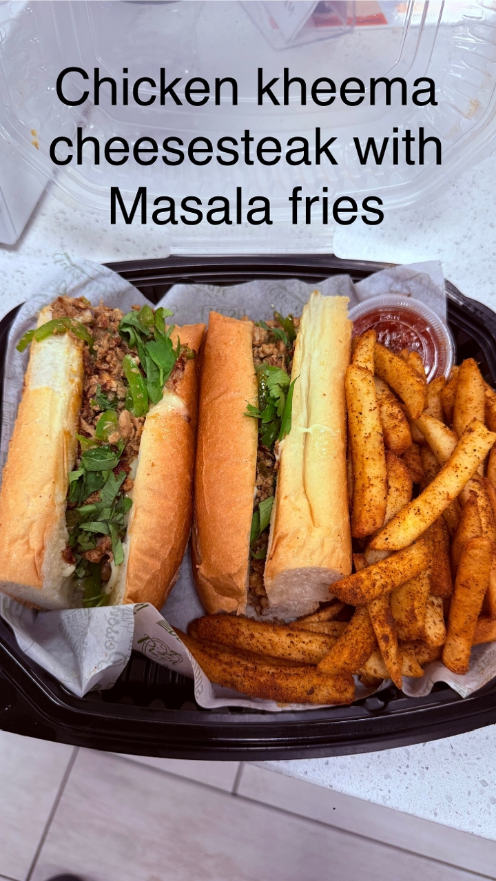 Chicken Kheema Cheesesteak with Fries.