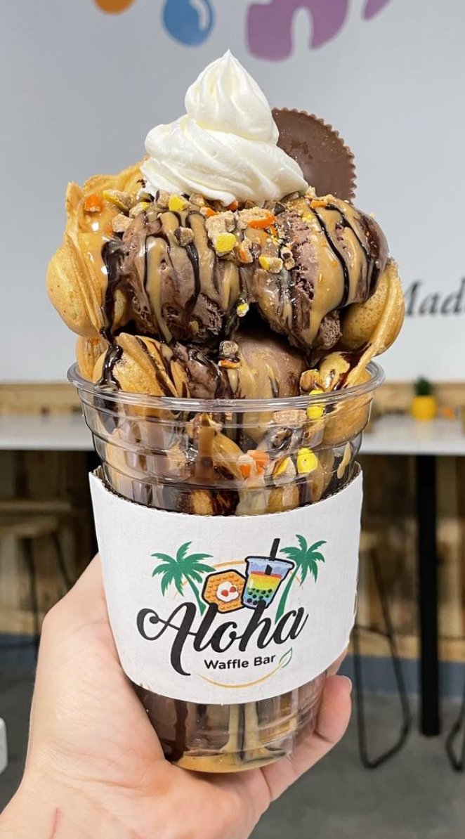 Peanut Butter Waffle Cup- Reeses Ice Cream Waffle Sundae.