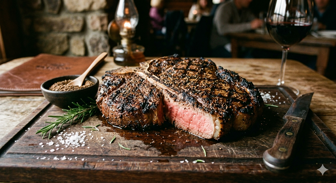 Porterhouse/ t-bone Steak in Cowboy Espresso Steak Rub.