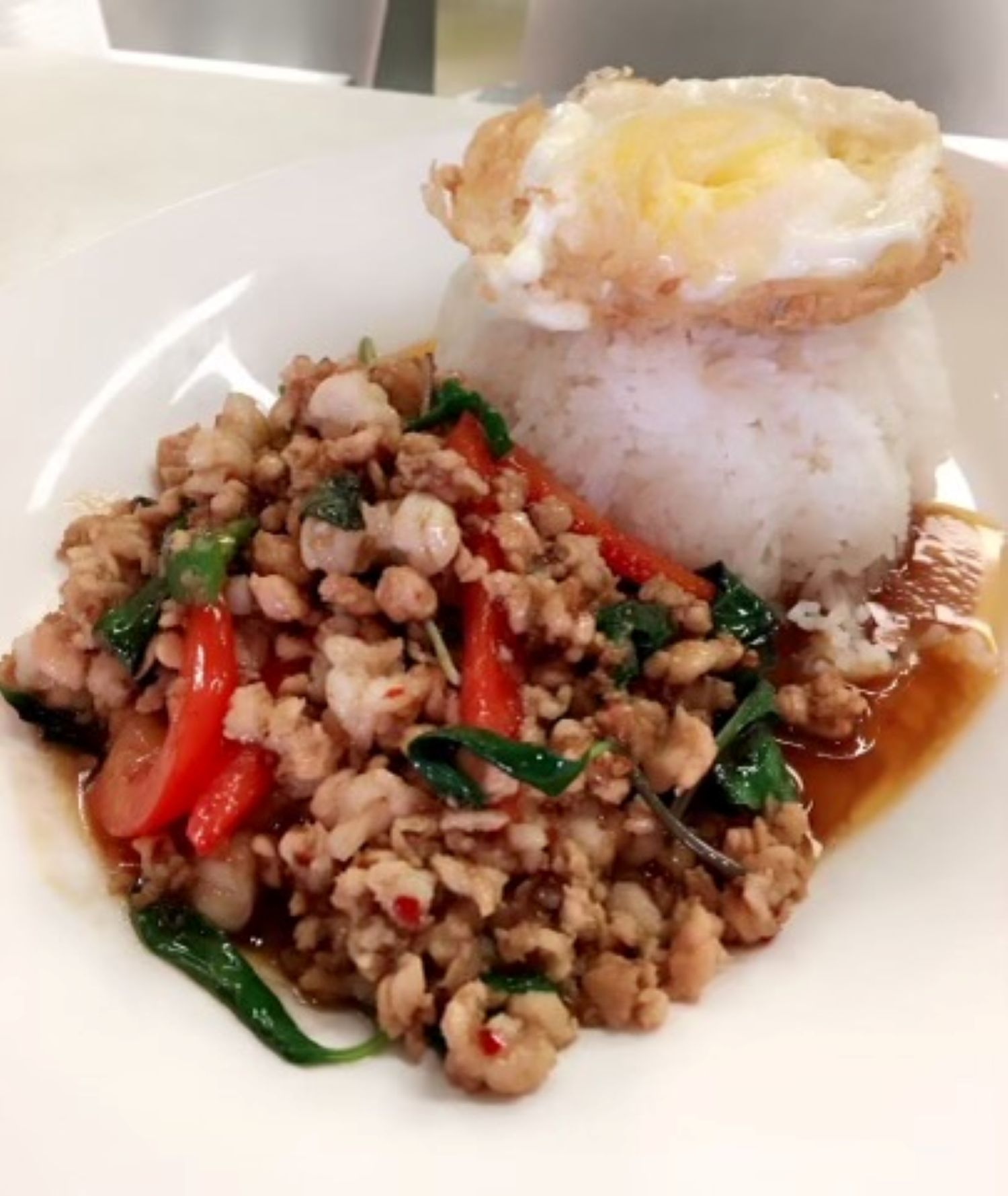 Kapow Goong Gai & Fried Egg.