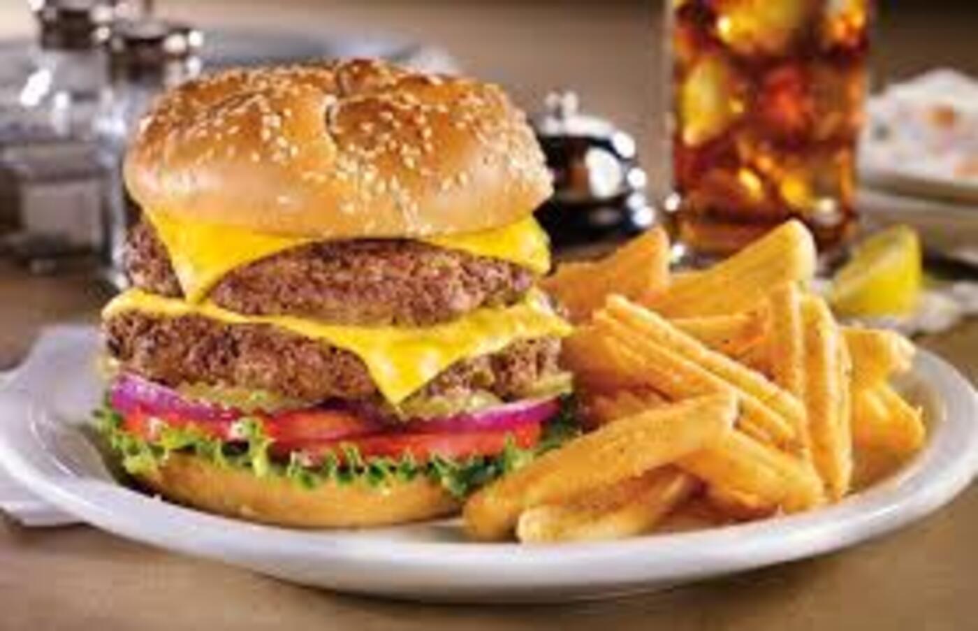 The ALL AMERICAN CHEESE Burger + FRIES.