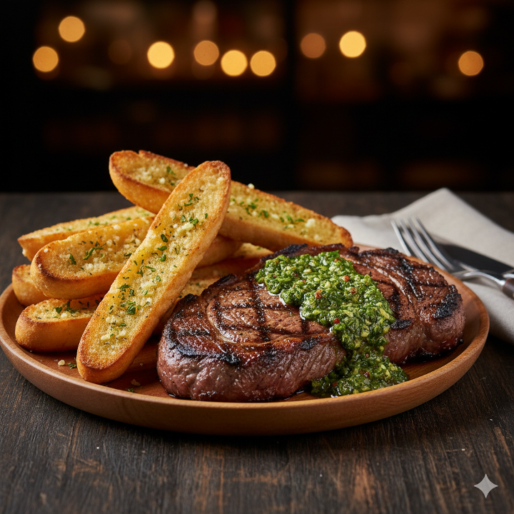 Combo: Ribeye in Chimichurri (14-16 oz) with Garlic Breadsticks.