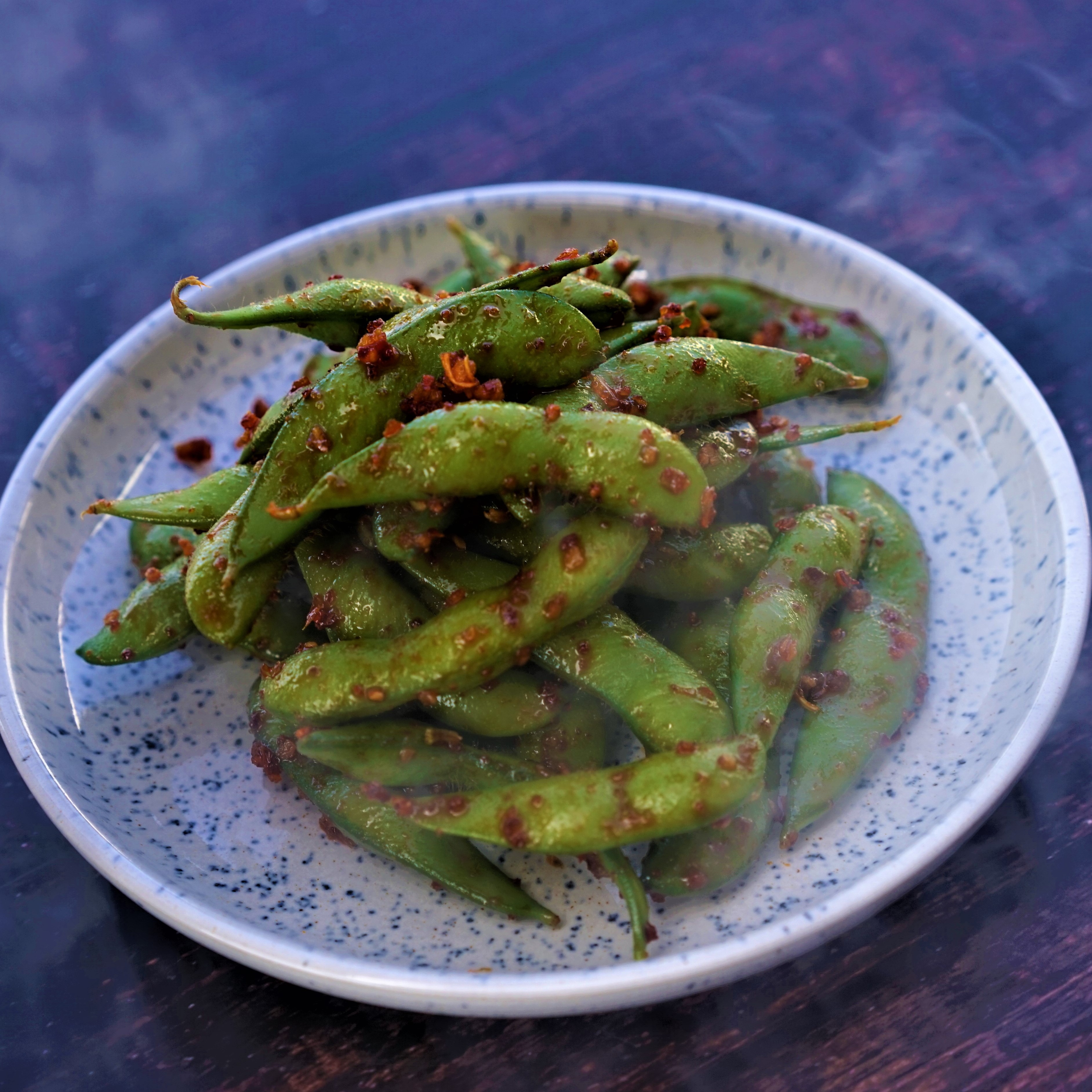 Spicy Garlic Edamame.