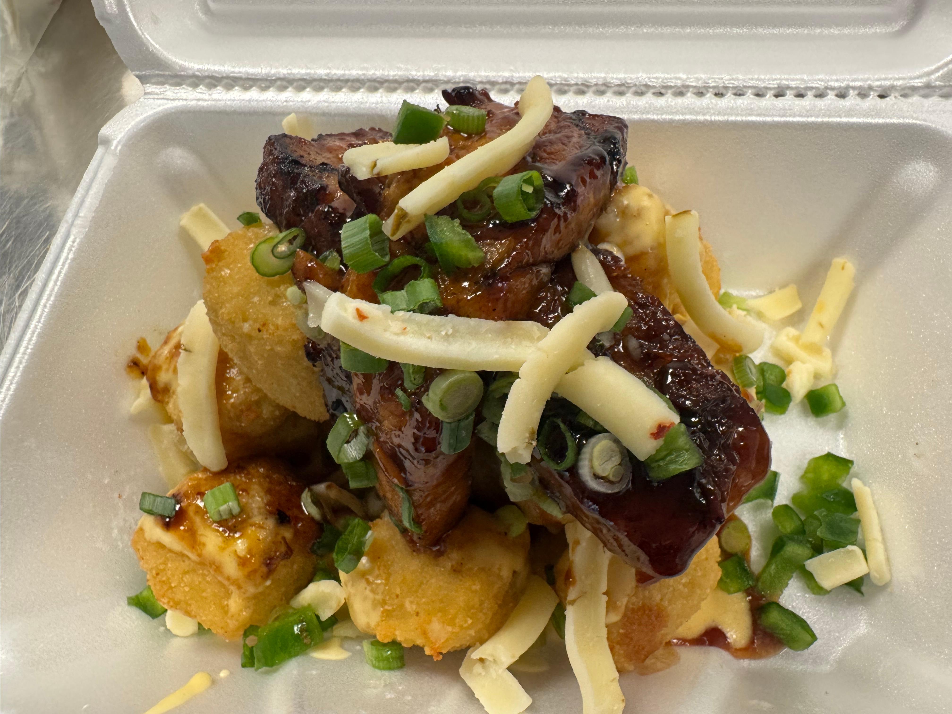 Fried Mac with smoked pork belly.