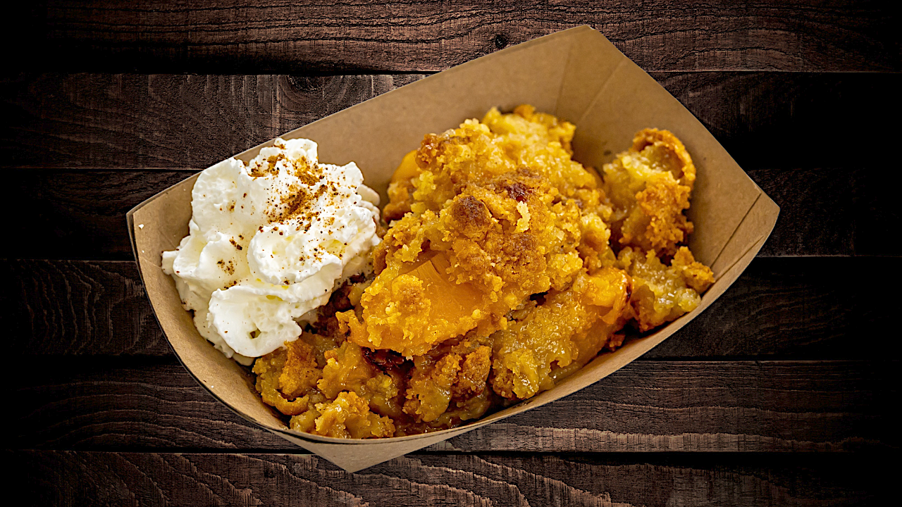 Honey Bourbon Peach Cobbler.