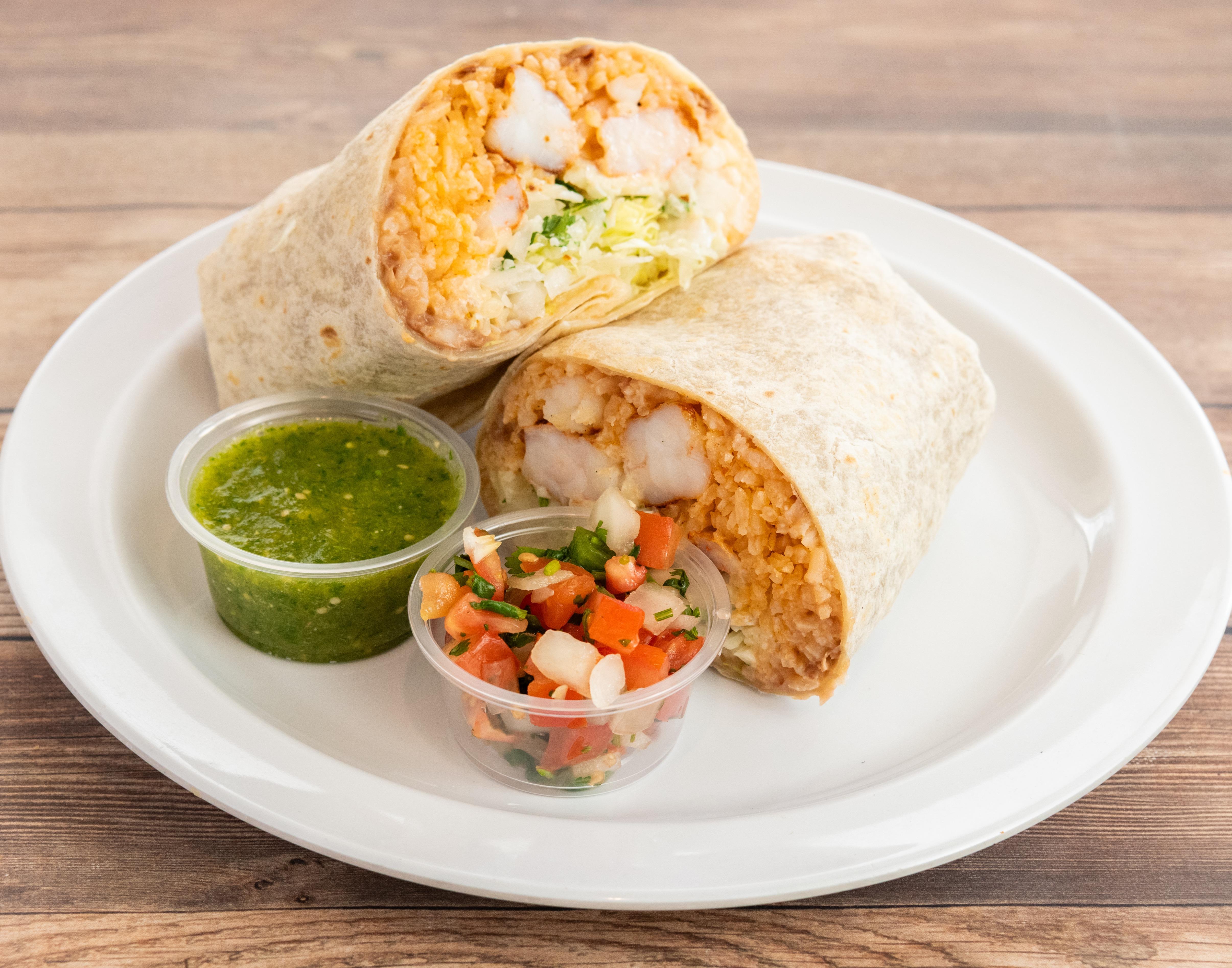 Classic Camaron (Shrimp) Burrito.
