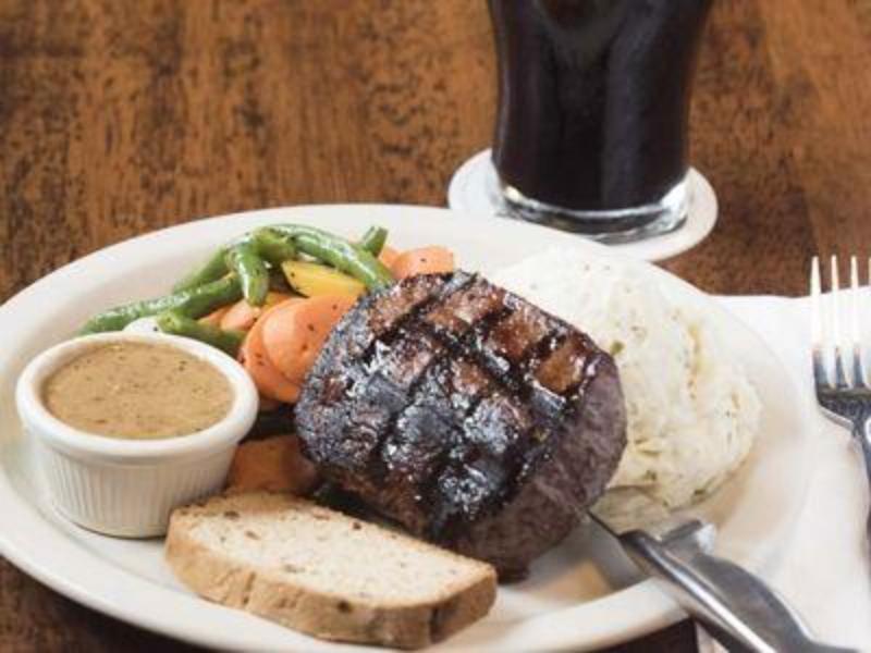 Steak with Peppercorn Sauce.