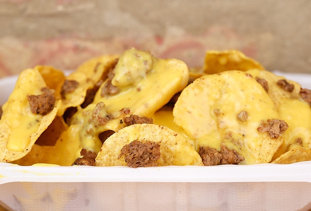 Mini Nachos with Cheese &Crumbles Seitan.