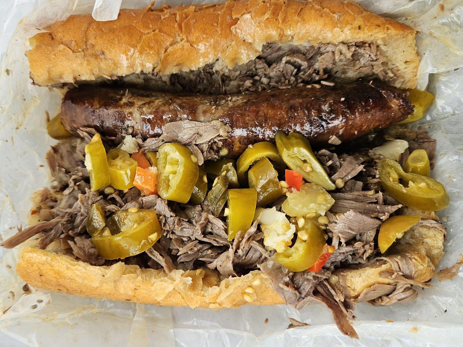 Combo Italian Beef & Sausage Sandwich.