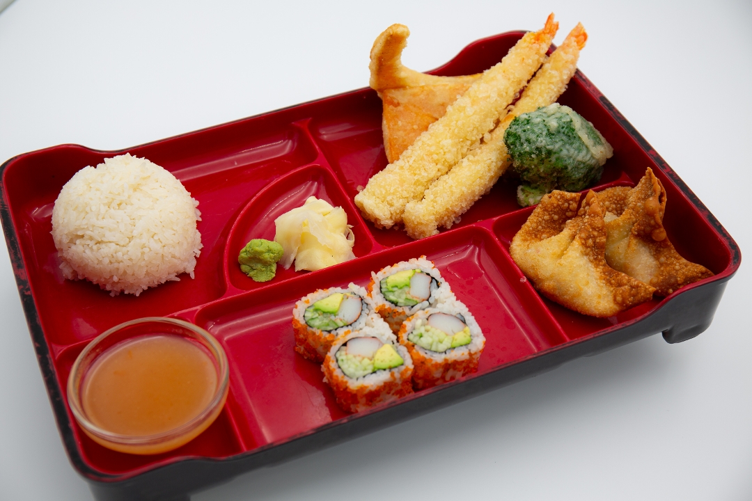 Bento Box A1 - Shrimp & Vegetable Tempura.