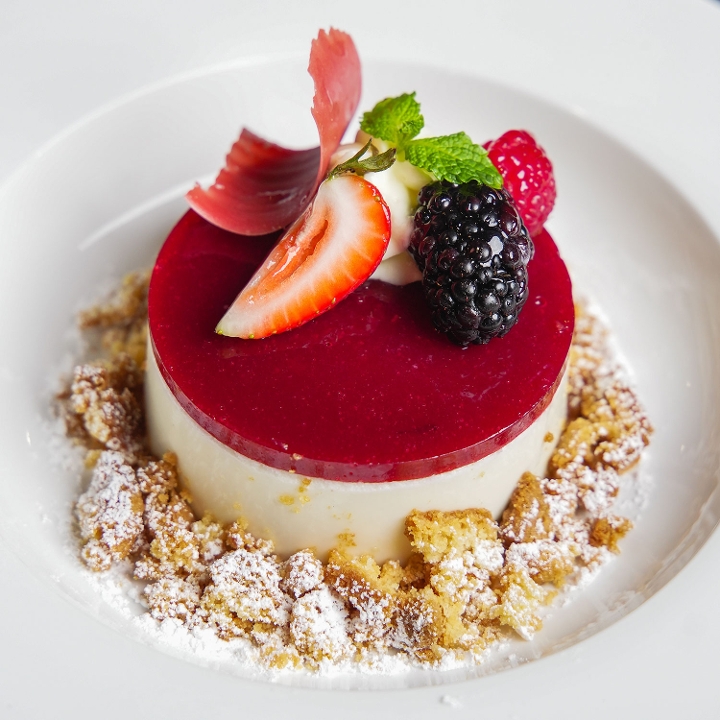Vanilla Bean & Raspberry Panna Cotta.