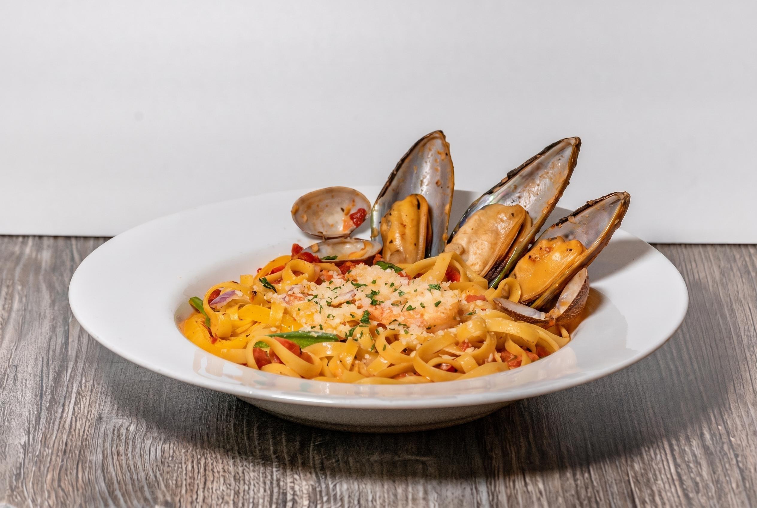 Cajun Seafood Fettuccine Pasta.