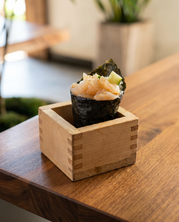 Spicy Scallop Handroll.