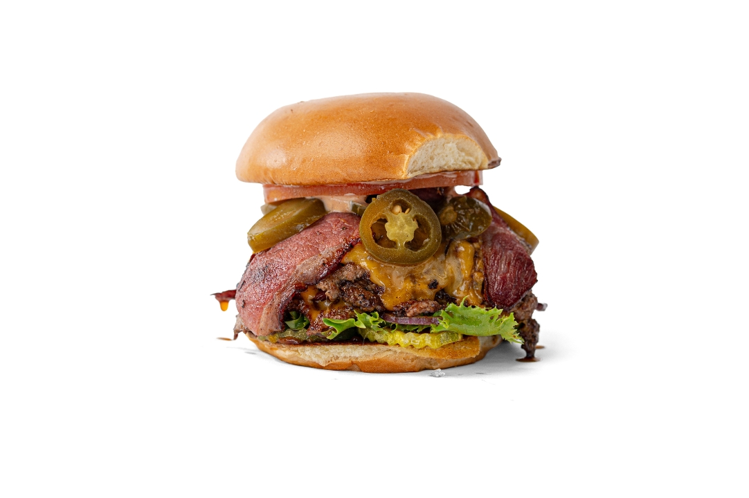 The Mighty CLE Burger with Seasoned Fries.