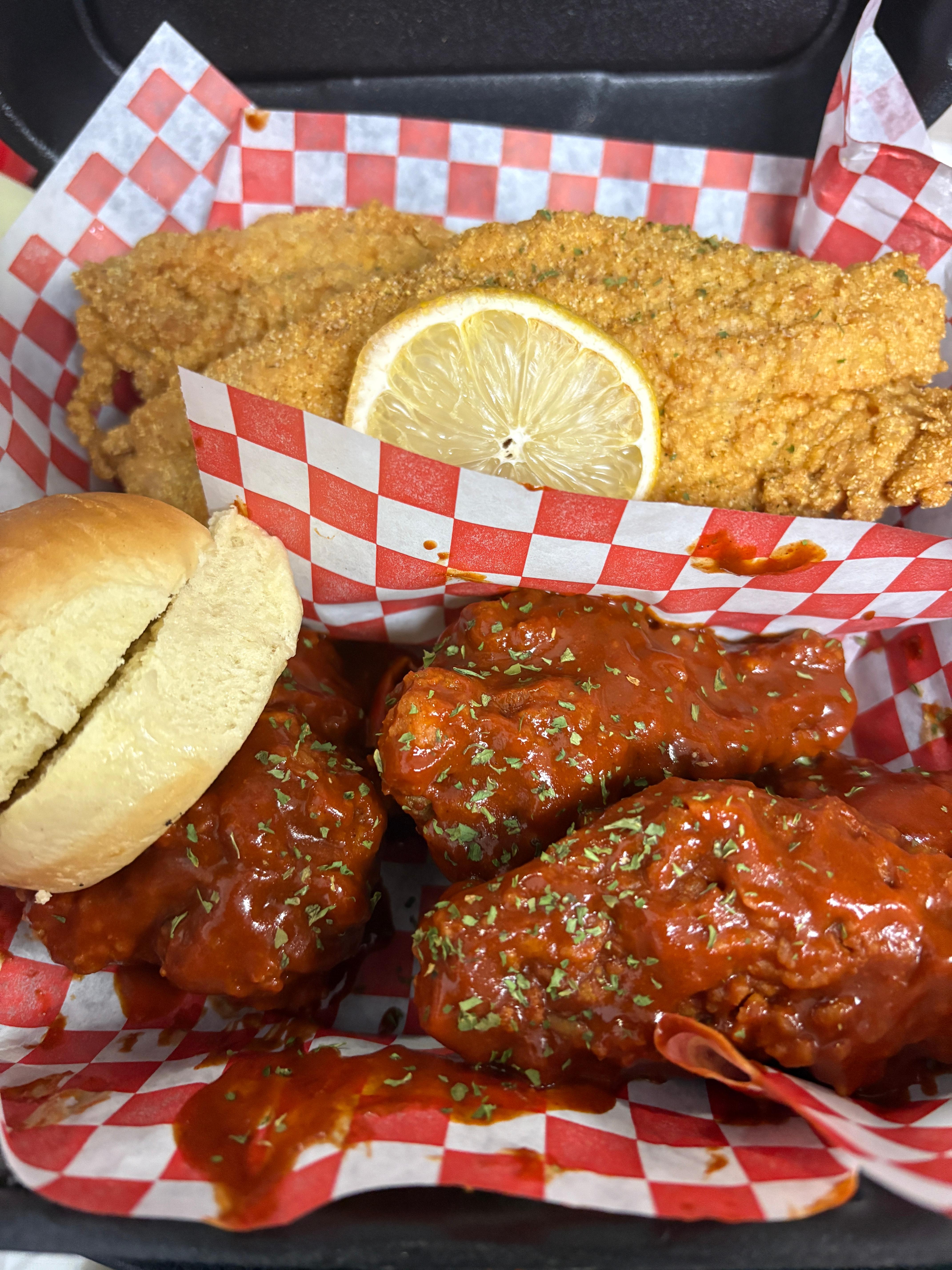 2 pc Catfish & 4 pc Wings.