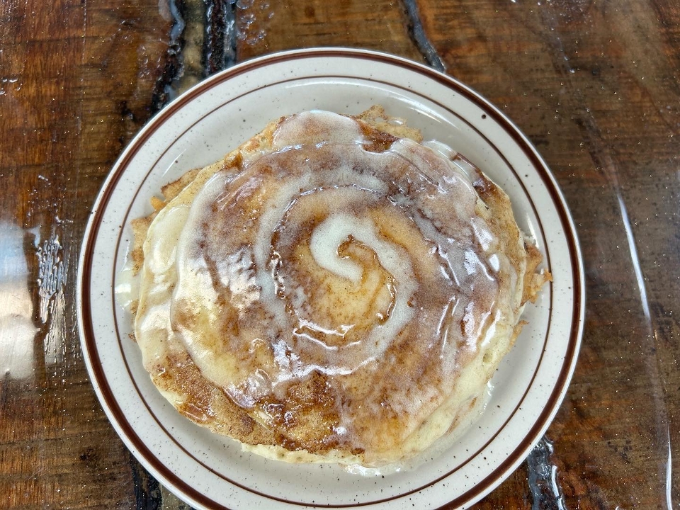 2 Cinnamon Roll Pancakes.