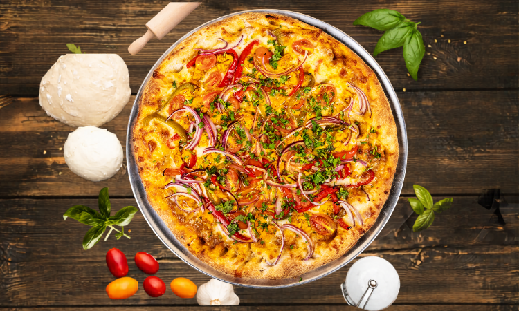 Large Butter Chicken Pizza.