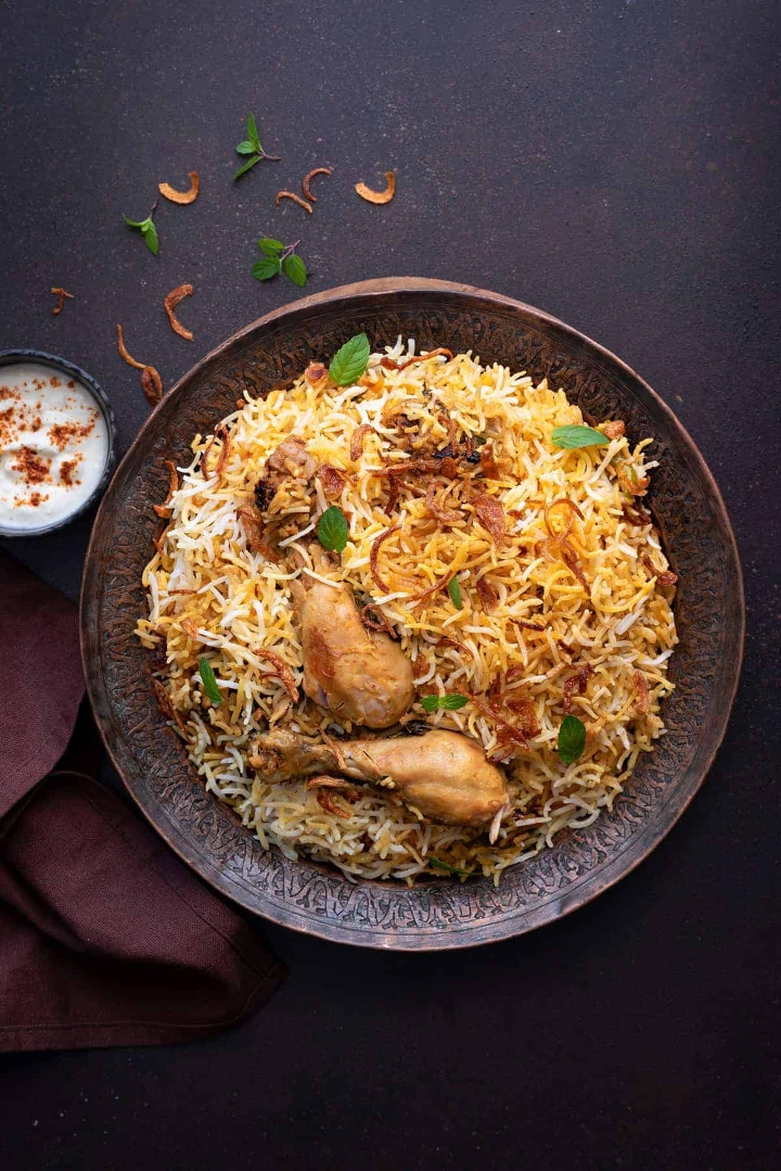 Chicken Hyderabadi Biryani (bone-in).